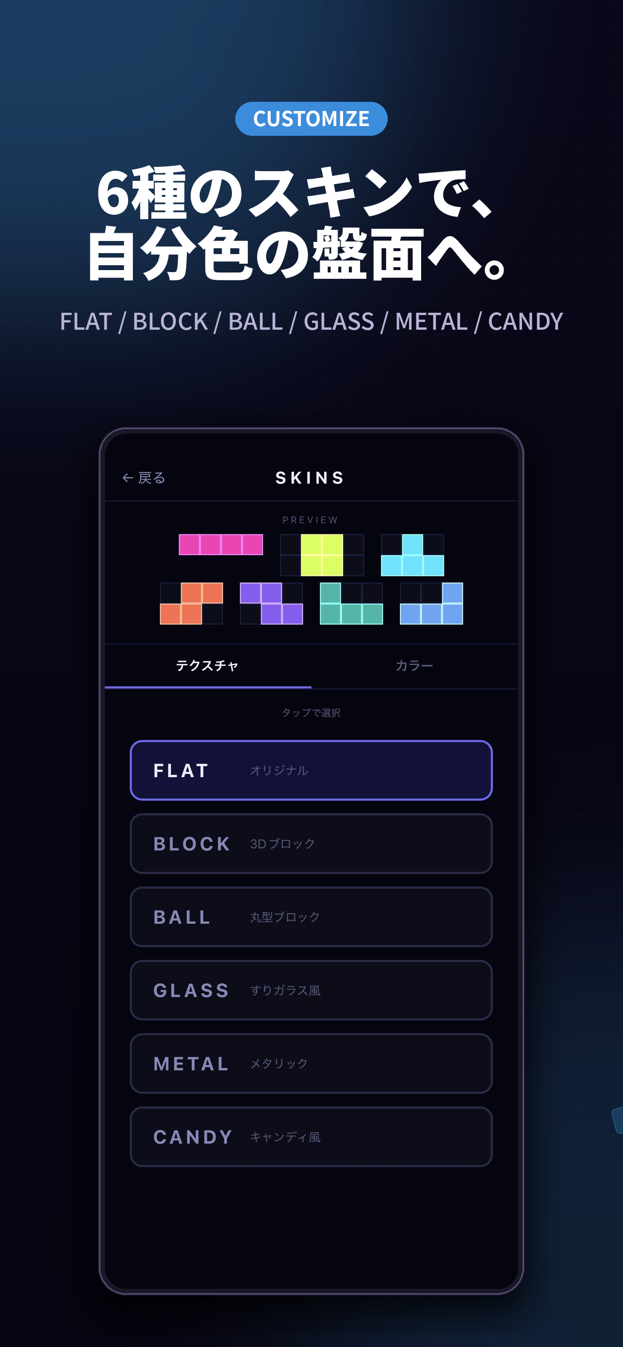 6種のスキン / カスタマイズ
